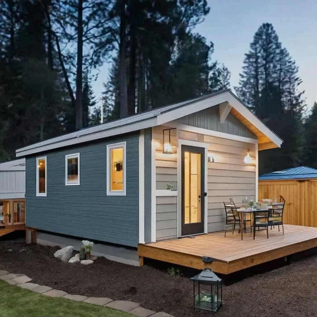Tiny house with a deck and patio after home remodeling in Contra Costa County