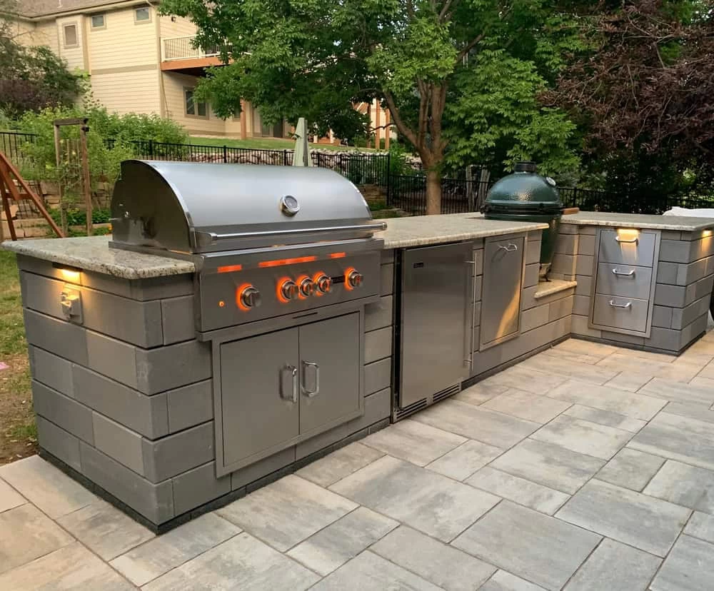 Outdoor kitchen on a paver patio as part of home remodeling in Contra Costa County.
